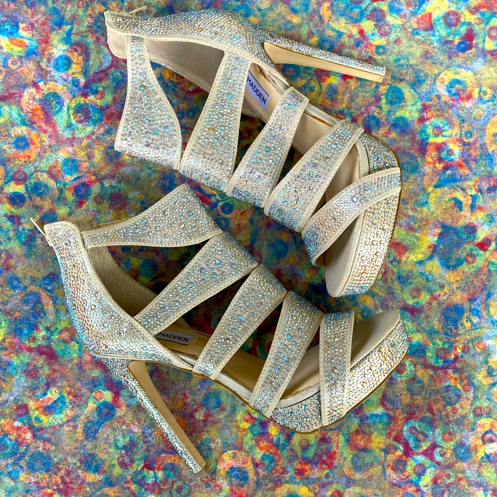 NIB 6” Iridescent Rhinestone Embellished Heels Steve Madden Size 9 M